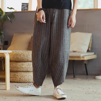 

#4556 Summer Vintage Kimono Pants Men Japanese Streetwear Plus Size 5XL Loose Cotton Linen Harem Trousers Mens Elastic Waist