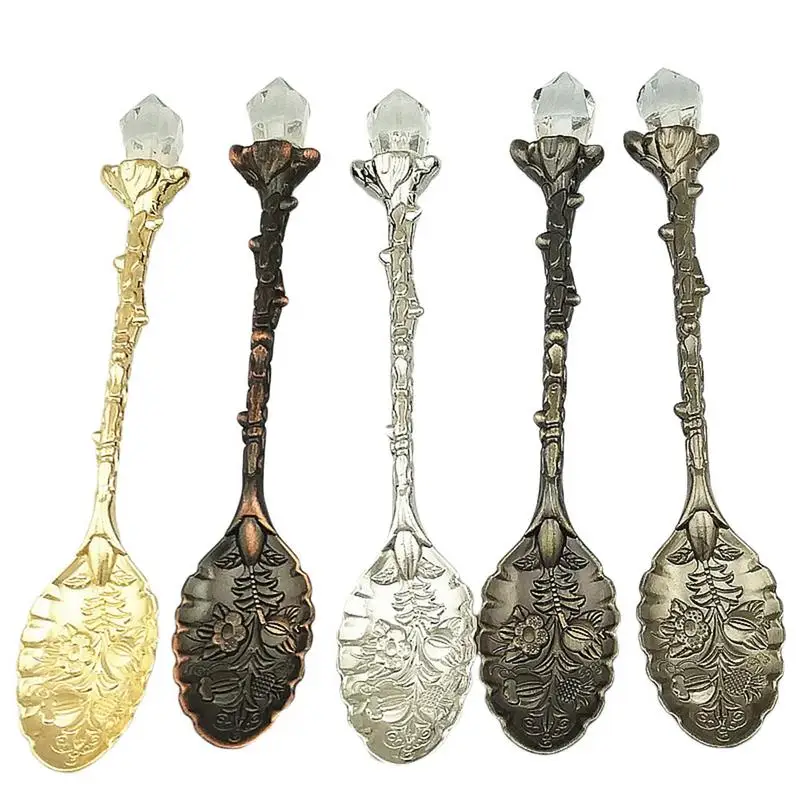 

High Quality Spoon Coffee Stirring Spoon European Retro Crystal Head Retro Alloy Small Coffee Spoon Cake Salad Tableware Spoons