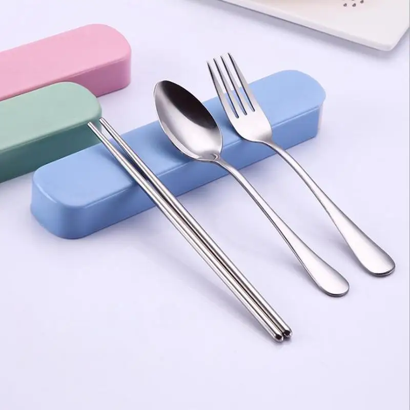3 Piece Stainless Steel Portable Tableware Set Travel Camping Cutlery
