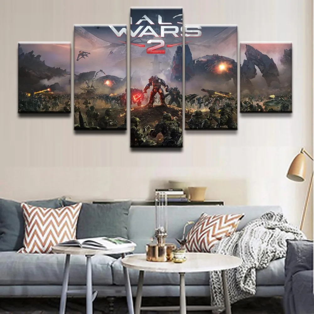 

Decoration Art Oil Painting 5 Panel Game Halo Wars 2 Character Wall Art Framework Modular Pictures For Living Room Home Decor