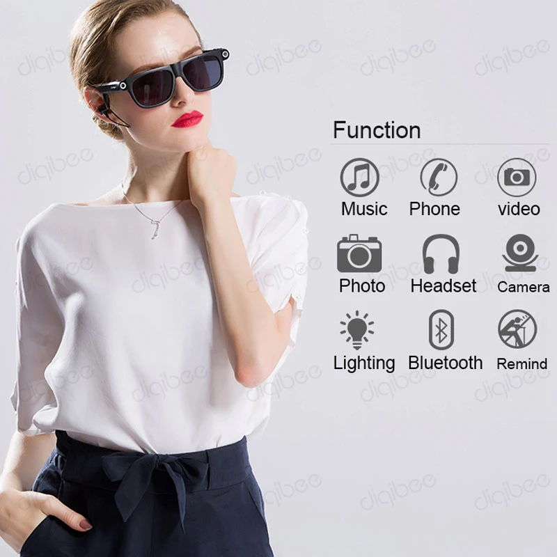  Fashion Outdoor Sport Smart Glasses Wireless Bluetooth 4.0 Headset Sunglasses Camera HD 1080P Video