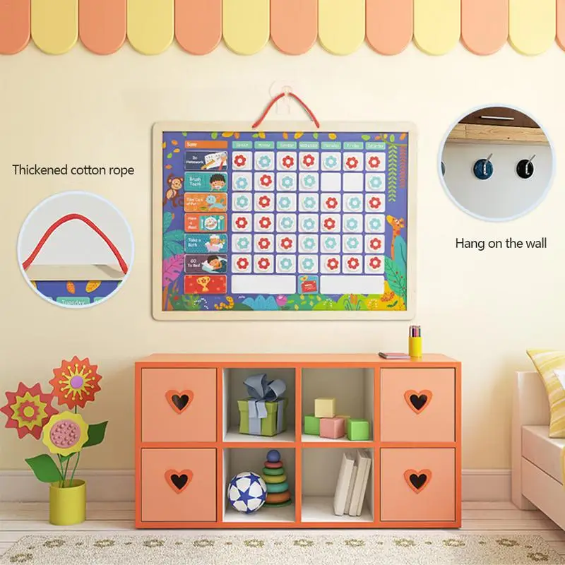 buy  Kid Wooden Magnetic Reward Activity Responsibility Chart Calendar Schedule Educational Learning Toy