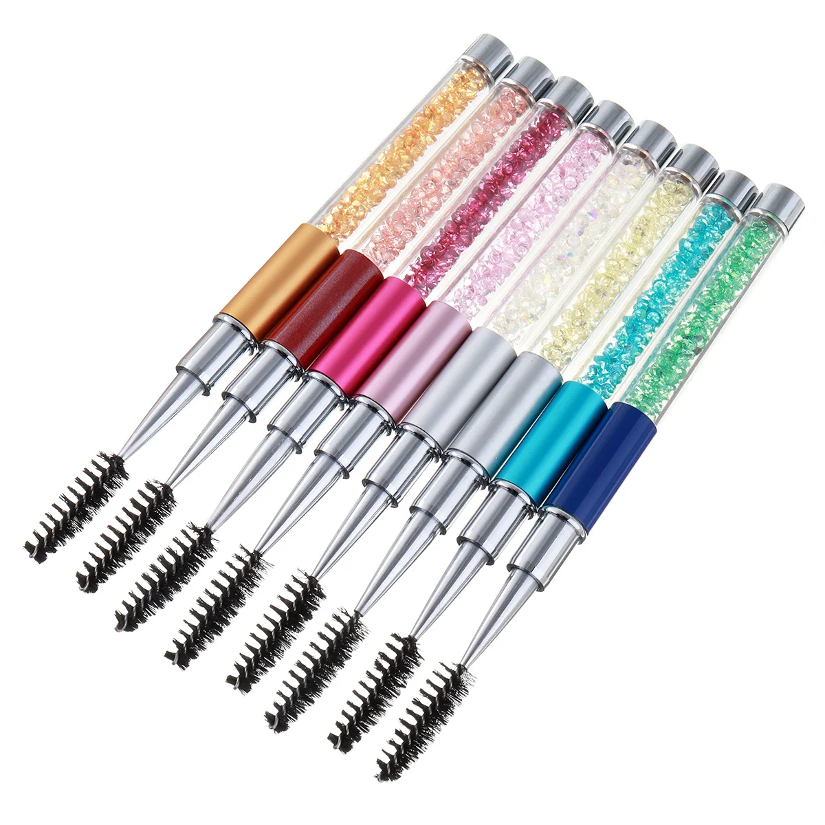 

2pcs Rhinestone Eyelash Brush Mascara Spiral Wand Applicator Spooler Eyelash Extension Eyebrow Brush Makeup Tool