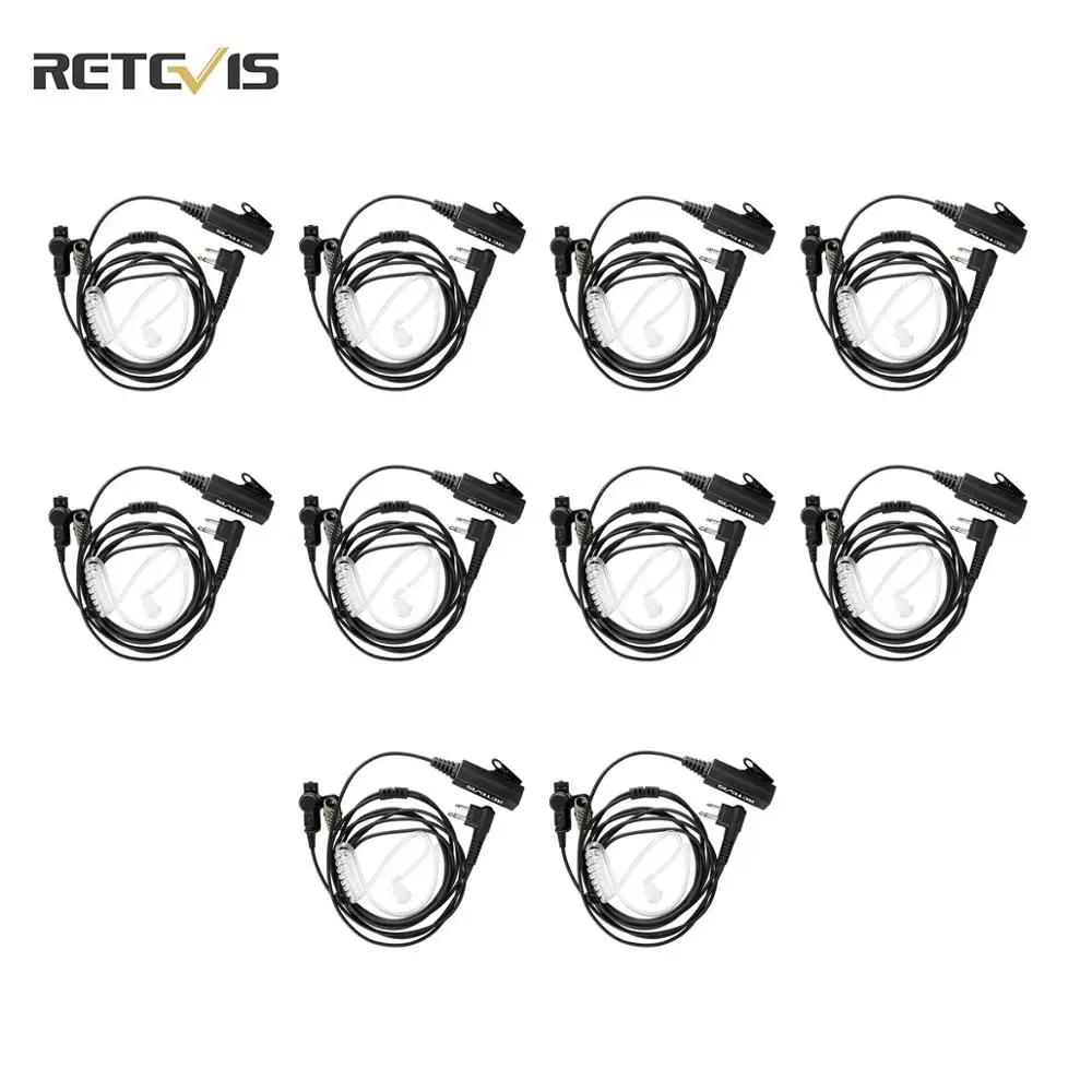

10 pcs RETEVIS EA100M 2 Pin Big MIC PTT RoHS Covert Acoustic Tube Earpiece Headset for Motorola Walkie Talkie XTN446/EP450/SV10
