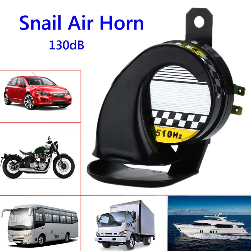 

12.3* 7.4cm 130dB 510hz Black Waterproof Loud Snail Air Horn Siren For 12V DC Car Truck Motorcycle