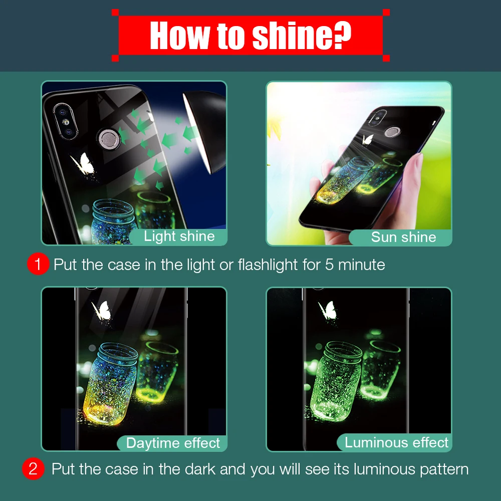 Luminous Glass Phone Case For Xiaomi Redmi Note 5 6 Pro 4X 6A Luxury Back Cover Case For Xiaomi Redmi 5 Plus Mi A1 A2 Lite Luminous Glass Phone Case For Xiaomi Redmi Note 5 6 Pro 4X 6A Luxury Back Cover Case For Xiaomi Redmi 5 Plus Mi A1 A2 Lite