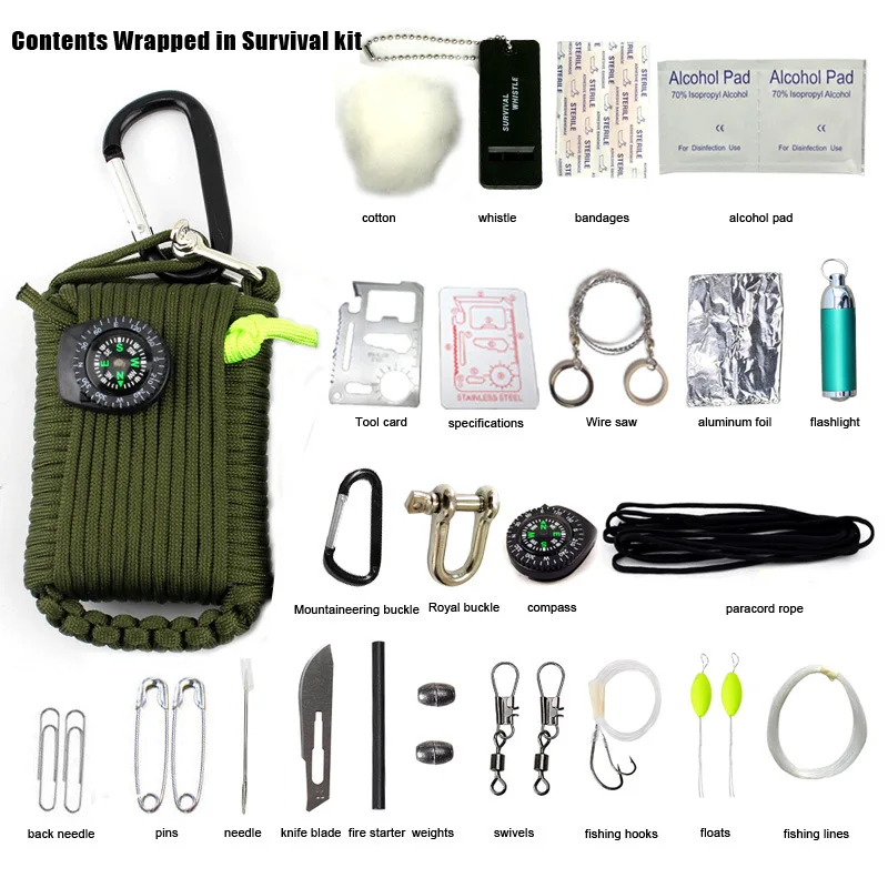 

29 in 1 Outdoor Survival Equipment SOS Kit Paracord First Aid Box Supplies Field Self-help Box For Camping Travel Fishing Kit