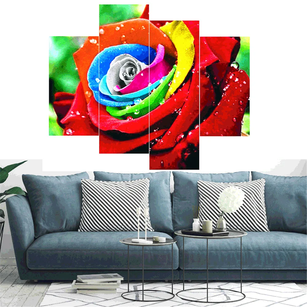 

HUACAN 4pcs 5d Diamond Embroidery Sale Flower Rose Full Drill Square Pictures Of Rhinestones Mosaic Multi-picture Combination