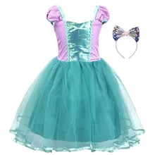 AmzBarley/костюм маленькой Ариэль для маленьких девочек; платье с короткими рукавами для девочек; повязка на голову; вечерние костюмы принцессы для костюмированной вечеринки; кружевное бальное платье