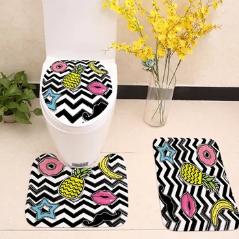 

3pcs Bath Mats Cartton Pattern Anti Slip Bathroom Mat Set Toilet Seat Cover Bath Mats Fleece Floor Washable Bathroom Accessories