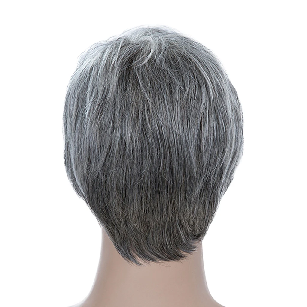 Fashion Short Light Gray Wig With Oblique Bangs - Human Hair Wig - Heat Safe For Men 9' Wig Heat Resistant Hot Sale Fashion Short Light Gray Wig With Oblique Bangs - Human Hair Wig - Heat Safe For Men 9' Wig Heat Resistant Hot Sale