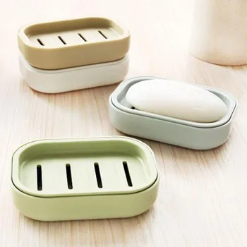 

Double Layer Draining Soap Dish With Lid Durable Non-slip Plastic Soap Holder Easy To Clean Bathroom Supplies
