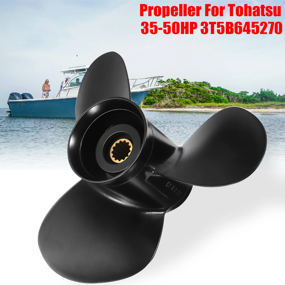 3T5B645270 11.1 x 13 Aluminum Alloy Boat Propeller For Tohatsu/Nissan Outboard 35-50HP 3 Blades 13 Spline Tooth R Rotation Black цена 3T5B645270 11.1 x 13 Aluminum Alloy Boat Propeller For Tohatsu/Nissan Outboard 35-50HP 3 Blades 13 Spline Tooth R Rotation Black цены онлайн