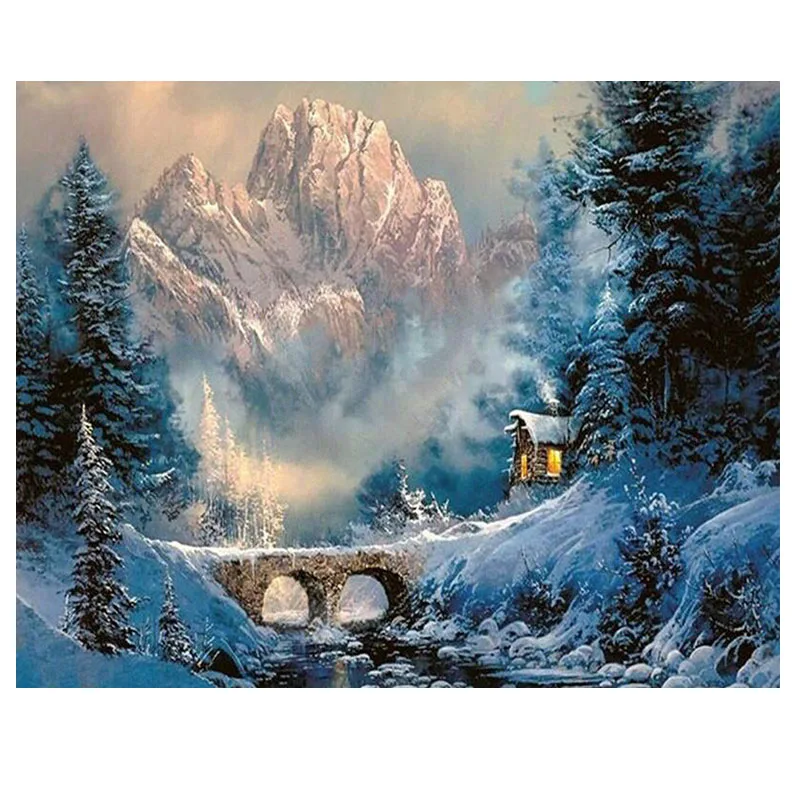 Beautiful Winter Scenery Diamond Painting Snow White Snow Mountain
