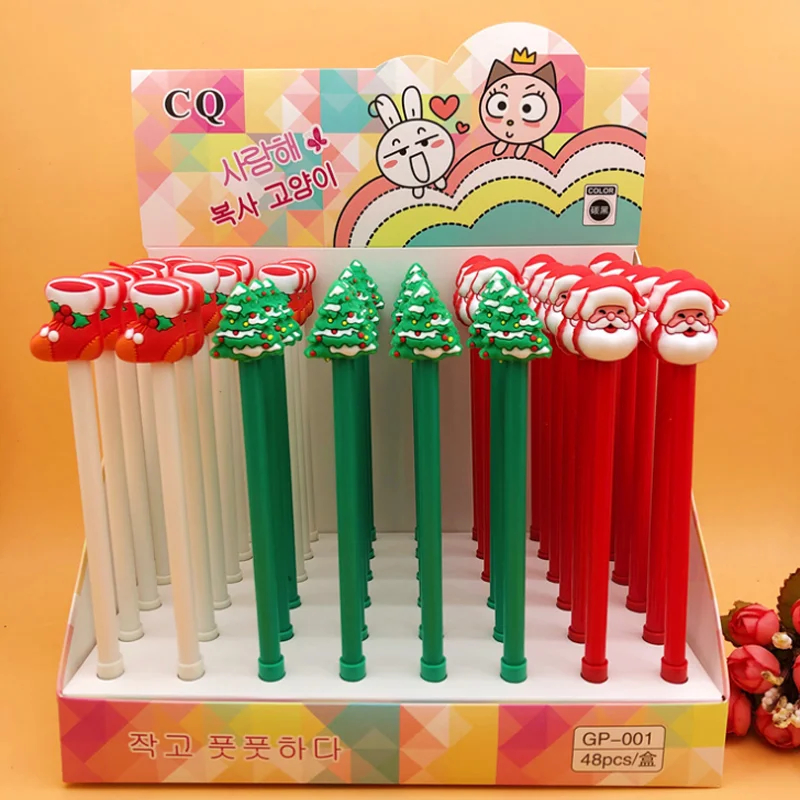 

4 Pcs/set Cartoon Christmas Stocking Tree Santa Claus Gel Pen Black Colored Ink Marker Pen Gifts School Office Stationery Supply