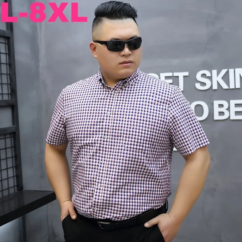 

8xl Plus Size 7xl 6xl 5xl Cotton Wholesale 2019 Men Casual Shirts Summer Short Sleeve Plaid Shirt Men Men Slim Fit Dress Shirt