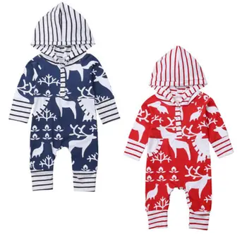 

New Autumn Winter Newborn Kids Baby Girl Boy Christmas Print Long Sleeve Hoodies Romper Jumpsuit Cotton Outfits Clothes 0-24M