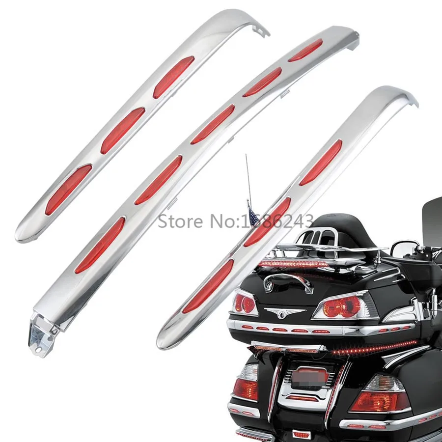 

Chrome Fairing Lens Trunk Moldings Saddlebag Tail Box Decoration Red Reflector Fits For Honda Goldwing 1800 GL1800 GL 2001-2011