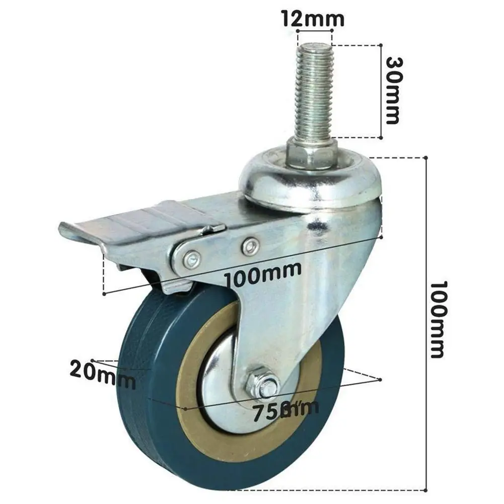 Сверхмощный 75 мм Поворотный Ролик с тормозными колесами колесики для мебели, набор из 4