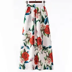 Винтаж для женщин Цветочный вечерние Высокая талия плиссированные юбка весна-лето длинная юбка
