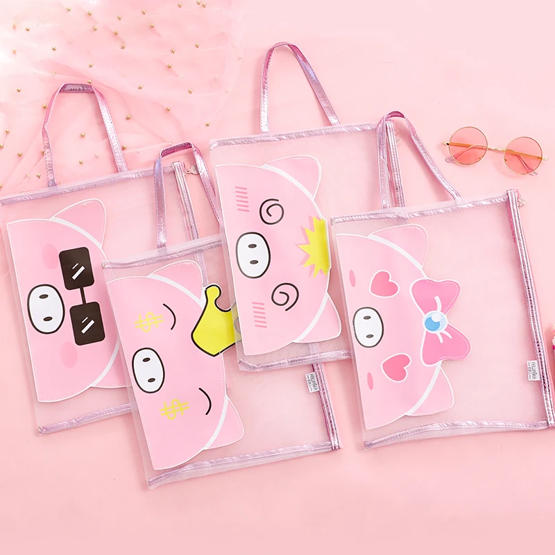 

Pig Transparent Document Bag Student Cute Ins Tide Folder Zipper Document Bag File Bag Receiving Filing Products File Organizer