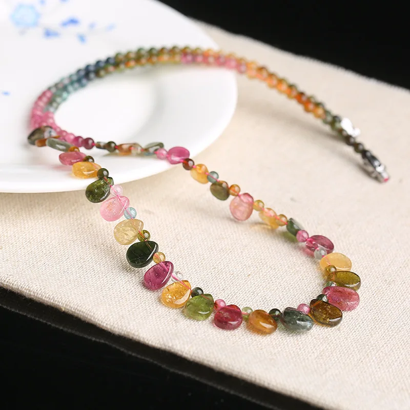 

Tourmaline Crystal Necklace Women Woman Rainbow Tourmaline Princess Fashion Gift Colar Vintage Necklaces Accessories Limited