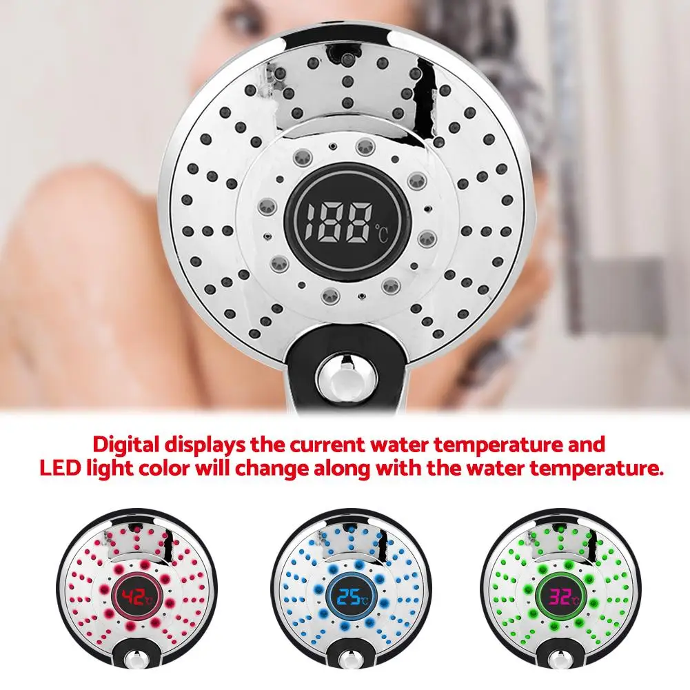 

LED Temperature Control SPA Shower Head w/ 3 colors Electroplating Handheld Bathroom Sprayer Head 3 Spraying Mode showerhead HOT