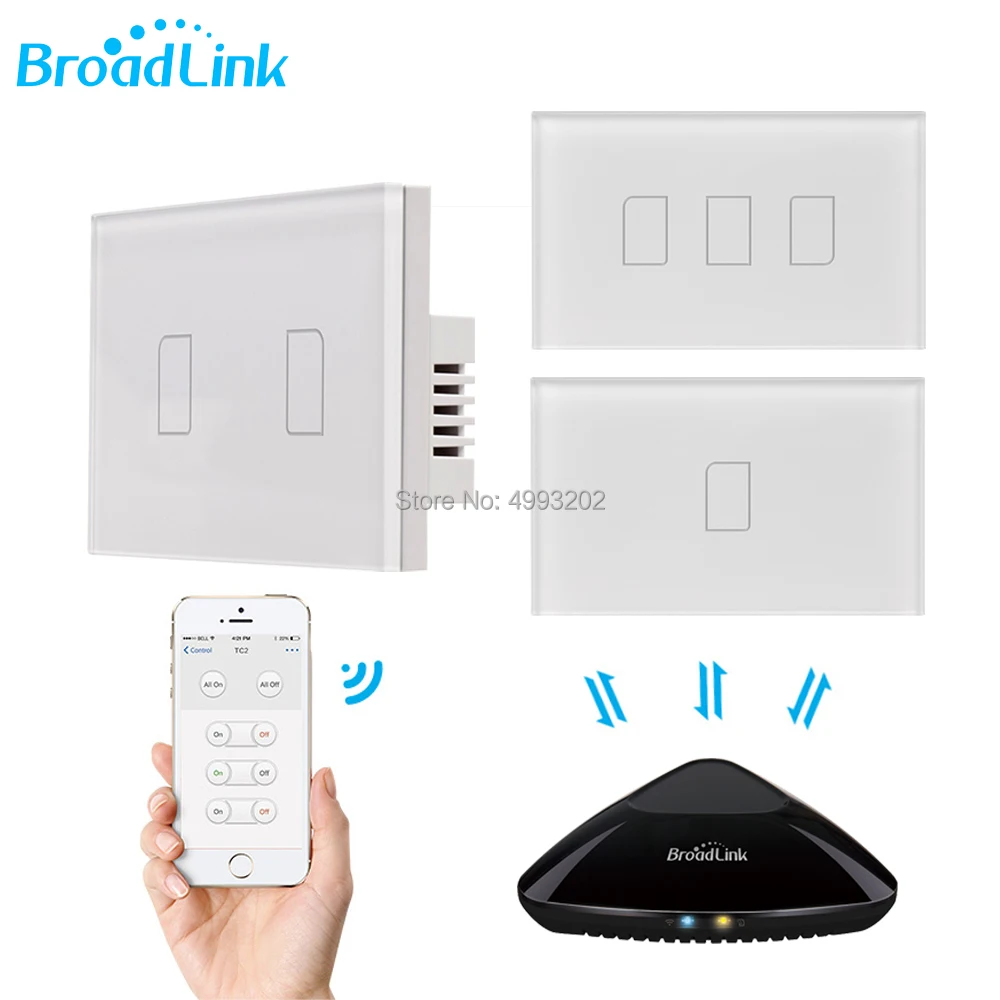 

2019 Broadlink TC2 US/AU version 1 2 3 Gang WiFi Home Automation Smart Remote Control Led Light Switche Touch Panel via RM Pro+