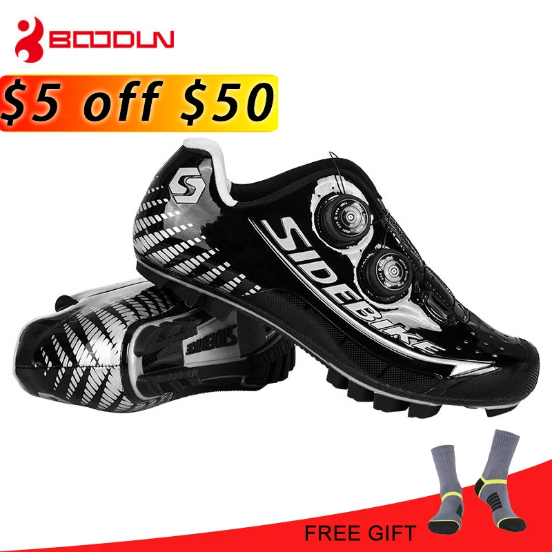 

SIDEBIKE MTB cycling shoes Carbon Fiber Ultralight Black Silver Waterproof Pro Men Athletics Mountain Self-locking Shoes