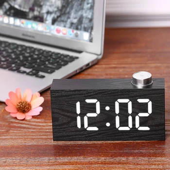 

Wooden Digital Led Mirror Alarm Clock Usb Powered 12h/24h Display Alarm Thermometer With Rotating Knob Adjustable