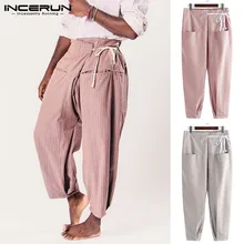 INCERUN, полосатые мужские тайские штаны для рыбалки, повседневные брюки со шнуровкой и карманами, мужские свободные штаны для бега, Мужские штаны для йоги