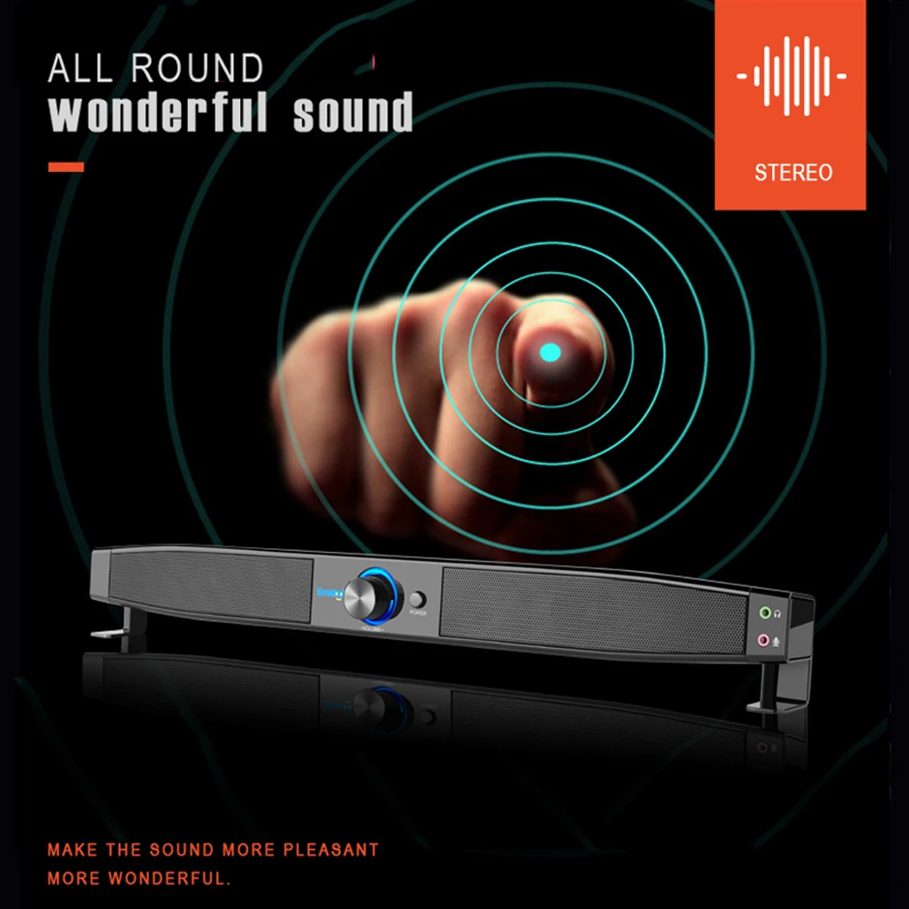 

Soundbar USB Powered Speakers Home Theater 5W Stereo Subwoofer with Microphone Headphone Jack