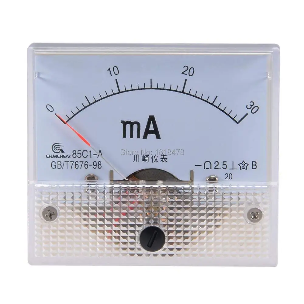 85C1 0 50mA 1mA 20mA 30mA 100mA 200mA 500mA DC Аналоговая Панель Амперметр измеритель тока Белый 64х56