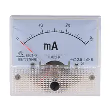 85C1 0-50mA 1mA 20mA 30mA 100mA 200mA 500mA DC Amperímetro Medidor de Painel Analógico Ampères Atual 85C1 Branco 0-50mA 64 * 56mm