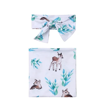 

2Pcs Newborn Baby Swaddle Blanket Deer Print Sleeping Swaddle Muslin Wrap+Headband Receiving Blankets Baby Accessories 80X80CM