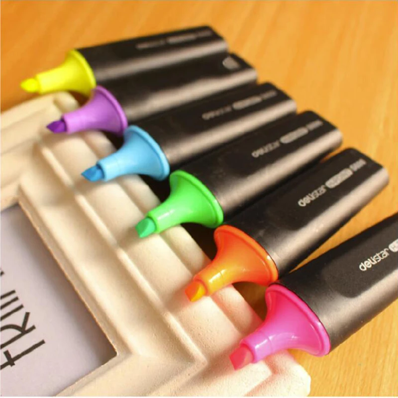 

6PCS Colorful Highlighter Pen Fluorescent Marker Oblique Drawing Pen Writing Office Stationery And School Supplies