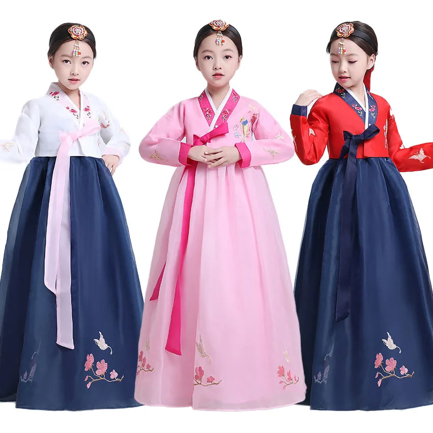 

Luxury Teenager Girls Traditional Korean Hanbok Dress Set V-neck Floral New Year Wedding Party Dance Costumes Stage Performance