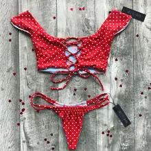 Откровенный, из двух частей Женская бикини горошек комплект повязка с пуш-ап эффектом Купальник Пляжная раздельный купальник купальные костюмы maillot de bain femme