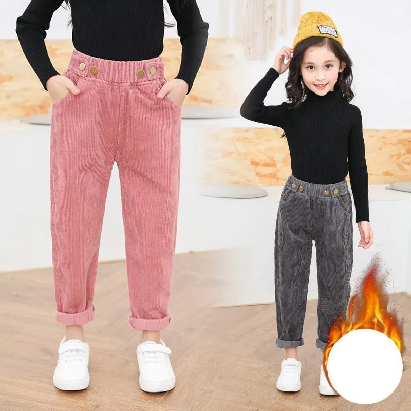 

Corduroy Fleece Pants For Teenage Girls Winter Clothes Kids High Waist Cotton Solid Warm Trousers Clothing Children Legging Girl
