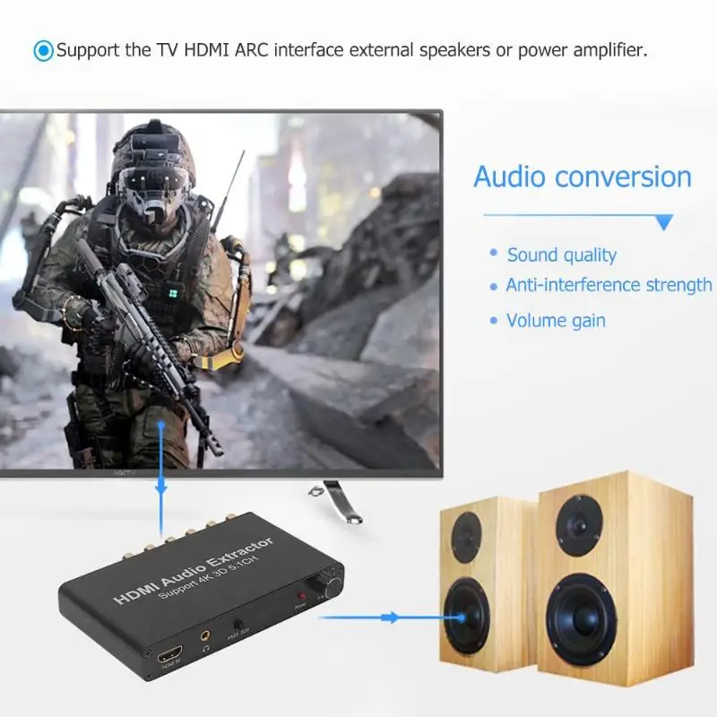 

New 5.1CH HDMI Audio Extractor Decoder Coaxial to RCA AC3/DST to 5.1 Amplifier Analog Converter Support 4K 3D for PS4 DVD