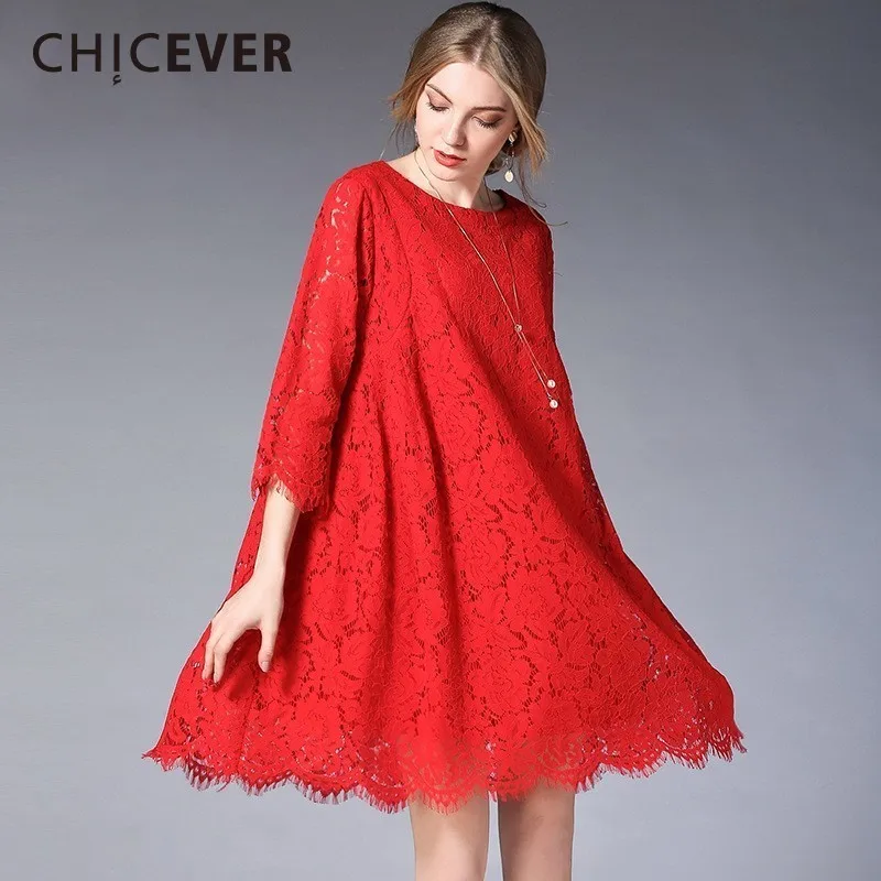 

CHICEVER 2018 Spring Patchwork Lace Women Dress Female Three Quarter Sleeve Loose Plus Size Dresses Clothes Fashion Vestidos