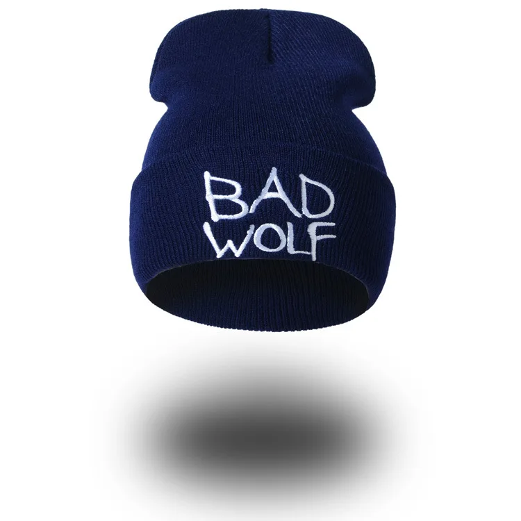 Осенне-зимние женские вязанные шапочки с вышивкой и надписью BAD WOLF, мужская повседневная Кепка в стиле хип-хоп, 4 цвета, Ht8226