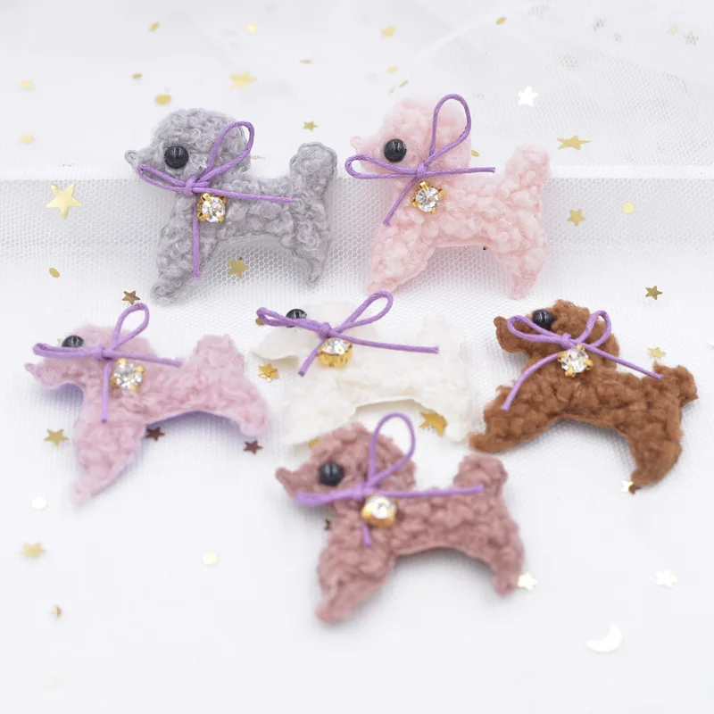 

6Pcs Teddy Plush Padded Patches Rhinestone Bow Stick-on Cute Dog Appliques for Clothes Hat Leggings Sewing Supplies Ornament G09