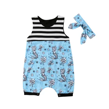 

Newborn Baby Girl Clothes Set Black White Striped Baby Bodysuit Blue Headband 2pcs Outfits Infant Sunsuit Baby Girls Clothes Set