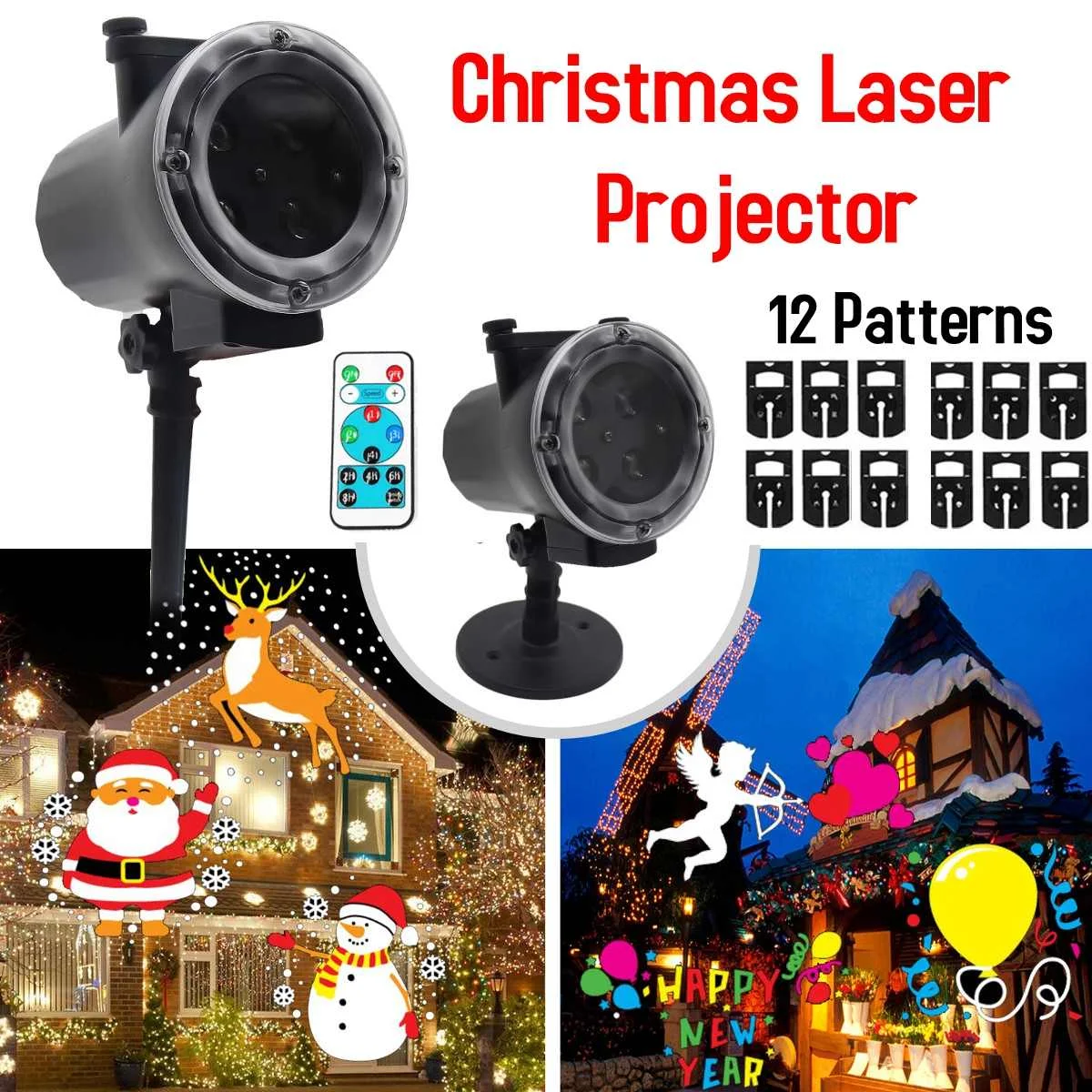 

Laser Projector Animation Effect IP65 Indoor/Outdoor Christmas Snowflake Motion Projector 12 Patterns Snowfall/Snowman Laser