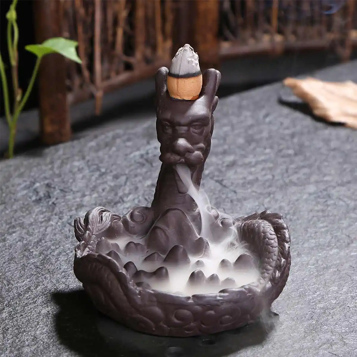 Dragon Incense Burner Stick Holder Ceramic Backflow Smoke Censer Gift