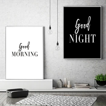

Black White Good Morning Good Night Wall Art Canvas Paintings Pictures Living Room Printing Poster Bedroom Decor Picture