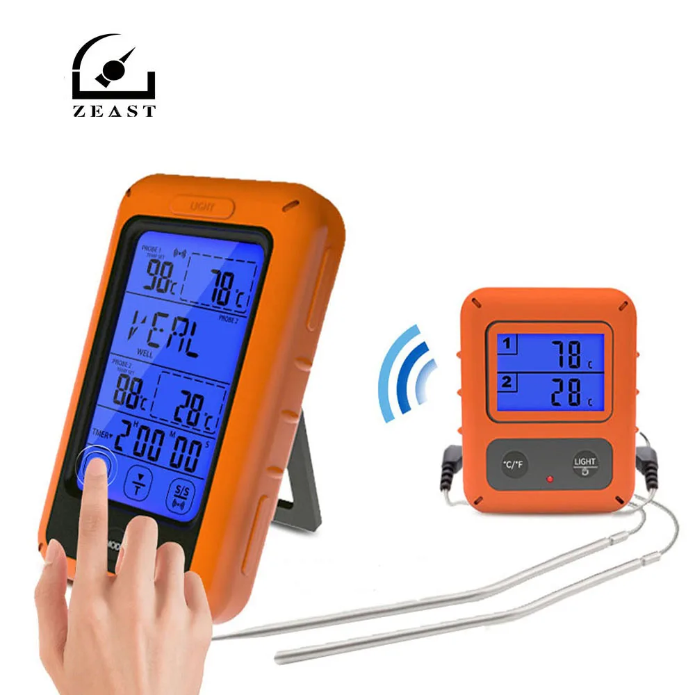 

TS-TP20 Remote Wireless Large Touchs Screen Food Dual Temperature Probe Digital Thermometer with Timer BBQ Oven Thermometer