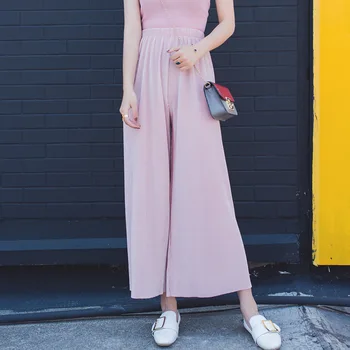 

ICHOIX Pleated Chiffon Pants Women Korean Style High Waist Pants Casual Chic Long Trousers Loose Summer Wide Leg Pants