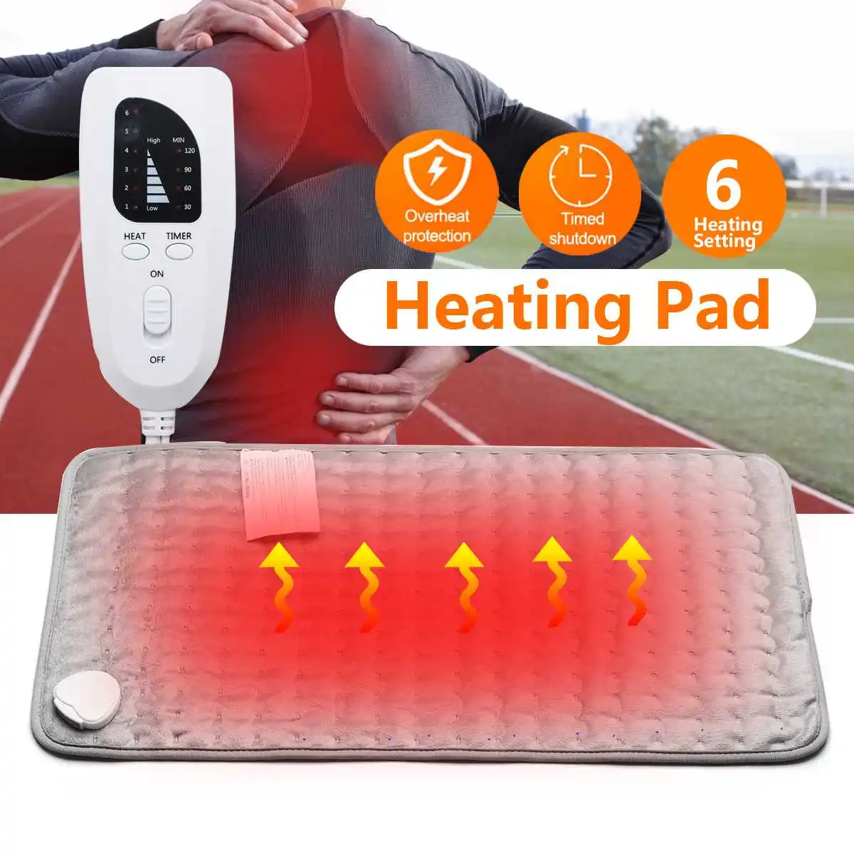 

6 Heating Setting Electric Thermal Therapy Heated Pad Neck Back Pain Body Relief Soft Fabric Grey Timer US/UK Plug 75W Safe Cosy